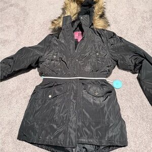 EUC Weatherproof Black Kids Jacket with Faux Fur Hood